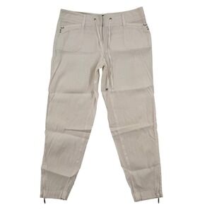 White House Black Market Linen Blend Cropped Leg Pants Sz 4 Zipper Ankle Detail